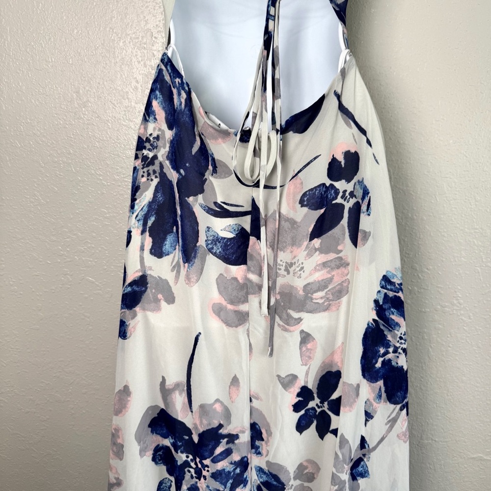 Lulus All I need blue gray floral open lace up back maxi dress S - Picture 8 of 12